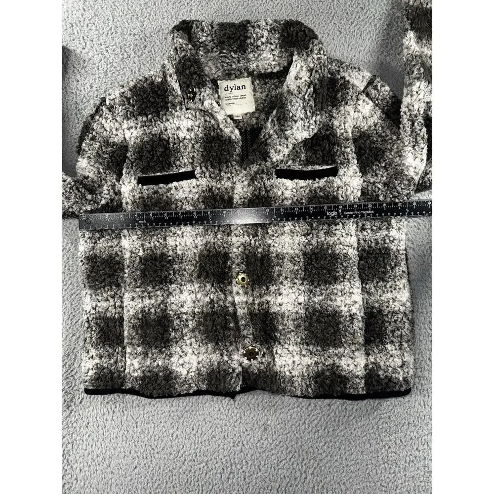 Dylan Sherpa Jacket Women Large Plaid Faux Fur Button Up Cozy Soft‎ Plush